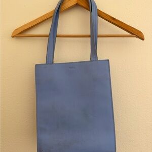 BAGGU Leather Tote in Dusty Blue